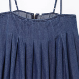 Purpdrank  Women's Denim Spaghetti - Strap Mini Dress Pleated Design for a Casual and Stylish Look