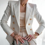 Purpdrank  Women's Autumn Blazers New Solid Fashion Casual Suit Short Jacket Golden Button Lady Suit Comfortable Commuting Long-sleeved Top