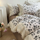 Purpdrank  Korean Princess Style Pastoral Floral Lace 100% Cotton Single Queen King Bedding Set Duvet Cover Flat/Fitted Sheet Pillowcases