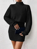 Purpdrank  Autumn Dresses 2025 Women's K-Fashion Solid Color Long Sleeve Turtleneck Wrap Mini Daily Basic Dresses