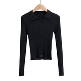 Purpdrank  CHIC Retro Knitting Single Breasted Button Lapel Cardigan Sweater Woman Stripe line Long Sleeve Jumper Knitted Knitwear