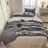 Purpdrank  Nordic Summer Washed Ice Silk Bedding Set with Sheet Duvet Cover Pillowcase Single Couple Bedsheet King Queen Double Twin Size