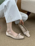 Purpdrank  Luxury Satin Bowknot Ballet Flats Women Summer Comfort Square Toe Shallow Dress Pumps Fashion Brand Designer High Heels Sandals