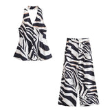 Purpdrank  Striped Prints Pants Set Women 2 Piece Spring BacklessWaistcoat With Button Wide Leg Casual Trousers Women Outfit