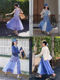 Purpdrank  Harajuku Plaid Midi Skirt Women Japanese Lace Patchwork Skirts Summer Korean Fashion High Waist Casual A Line Faldas New