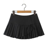 Purpdrank  Y2K Style Cool Girl Cross Slit Asymmetrical Pleated Mini Skirts Women Side Zipper Low Waist Sports Skirts Gray Black White
