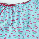 Purpdrank  Sexy Mesh Blue Fruit Print Elastic Strap Short Sleeve Dress Bow Square Collar Mini Tank Dresses Slim Fit Woman Robe