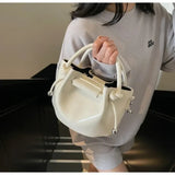 Purpdrank  Luxury Fold Drawstring Bucket Bag Korean Style PU Leather Crossbody Bag Simple Design with Inner Bag Women Satchels for Women
