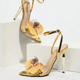 Purpdrank  Ladies Fashion Party High Heels Sandals with round Head And Slim Heel Cross-Border Rubber Bottom round Toe Three-Dimensional Flo