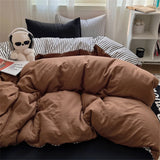 Purpdrank  Bed Linen Bedding Set Solid Color Stripes Printing Washed Cotton Bedroom Decor Duvet Cover Pillowcase Bedspread Four Piece Sets