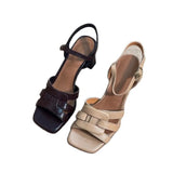 Purpdrank   French Strap Sandals Women Summer Skirts Flat Woven Hollow Artistic Retro Open Toe Roman Shoes Rubber Bottom Square Head