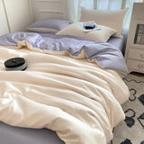 Purpdrank  Nordic Summer Washed Ice Silk Bedding Set with Sheet Duvet Cover Pillowcase Single Couple Bedsheet King Queen Double Twin Size