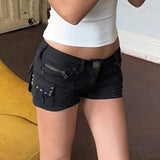 Purpdrank  Women's Black Gothic Shorts Jeans Y2K Harajuku Streetwear Aesthetic 2000s Style Sexy Fashion Shorts Jeans Clothing Black