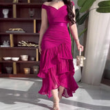 Purpdrank  Women Fashion Off Shoulder Slim Club Dress Elegant Ruffles Draped Long Dress Sexy Sleeveless Hight Waist Solid Party Dress