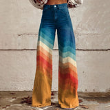 Purpdrank  Vintage Gradient Faux Denim Pants Womens Wide Leg New Fashion High Waist Casual Retro Punk Women Faux Denim Trousers Jeans