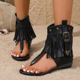 Purpdrank   Fashion Studded Sandals Low Heel Tassel New Style Sandals Summer Roman Shoes Luxury Corrective Toe Clip Boots Women Flip Flops