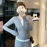 Purpdrank  American Fake Two-piece Contrasting Color Long-sleeved New Autumn Winter Slimming Short Hot Girl Bottoming Top