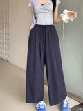 Purpdrank  High Quality Cotton Linen Wide Leg Pants Women Fahsion Solid Color Ankle-length Trouser Casual  All Match Streetwear Clothing