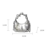 Purpdrank  Y2K Style Underarm Bags for Women Pleated Handle Design Ladies Pearl Bow Handbag Adjustable Strap Shoulder Crossbody Bag