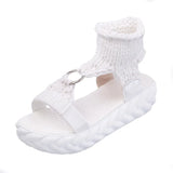 Purpdrank  Sandals Women Braided Geometric Wedge Knitted Elastic Summer Shoes Mesh Flat Sandals Hollow Out Female Sandals Mujer