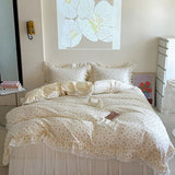 Purpdrank  Korean Princess Style Lace Ruffles Floral Bedding Set 100% Cotton Duvet Cover Bed Sheet/Fitted Sheet/Bed Skirt Pillowcases 3/4Pc