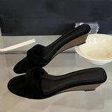 Purpdrank  New Style Wooden Wedges Slippers For Woman Casual Gladiator Sandals Ladies Shoes Designer Low Heels Mules Slides
