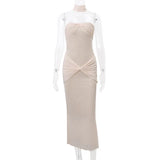 Purpdrank  Evening Party Dresses for Women Rhinestone Off Shoulder Strapless Twist Front Bodycon Dress with Choker Club Dresses