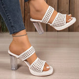 Purpdrank  Women's High Heels Slippers Crystal Square Round Toe Braided Upper Shoes  Leisure Summer New Breathable Zapatillas De Mujer