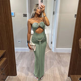Purpdrank  Sexy Hollow Out Sheath Maxi Dress Women Elegant Sleeveless Backless Strapless Ribbon Ruched Night Club Party Long Dress Sundress