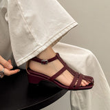 Purpdrank   New Summer Women Sandals Genuine Leather Women Shoes Square Toe Low Heel Shoes Narrow Band Cover Toe Modern Sandals