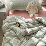 Purpdrank  Class A Soft Bedding Set Washed Cotton Knitted Bed Sheet Queen King Size Flower Comforter Duvet Set Set Pillowcase Bed Linens