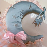 Purpdrank  Creative Lolita Moon Cushion Girls Bedroom Decorative Pillow Lace Ruffle Bow Decorative Moon Shape Back Cushion Seat Cushion