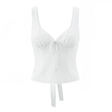Purpdrank  Sexy White V neck Low Ruched Bra Chest Tank Tops Women Tie Bow Sashes Zipper Back Crop Tank Girl Tee