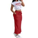 Purpdrank  Sexy T-shirt Skirt Two Piece Set Women New Short Sleeve O-Neck Crop Top High Waist Skirt Solid Fashion Suit Streetwear Partywear