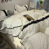 Purpdrank  Ins Princess Bedding Set Lace Ruffles Embroidery Skin-Friendly Quilt Cover Set 4PCS Skirt Bed Sheet Queen Size For Girls Women