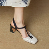Purpdrank  Summer Women Shoes Genuine Leather Shoes for Women Square Toe Chunky Heel Women Sandals Retro Cover Toe Ankle Strap Shoes