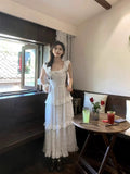 Elegant 2000s Vintage Y2k Midi Dress Women Casual Retro Beach Style Short Sleeve Dress Even Party Chic One Piece Dress Korean