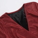 Purpdrank  Spring Fall New Fashion Sexy Lady V-Neck Long Sleeve Bright Silk Slit Dress Shiny Wrap Hip Mini Skirt Girl Casual Clothes Dr439