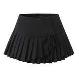 Purpdrank  Y2K Style Cool Girl Cross Slit Asymmetrical Pleated Mini Skirts Women Side Zipper Low Waist Sports Skirts Gray Black White