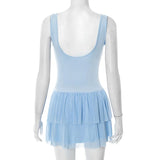 Purpdrank  Summer Sleeveless Mini Dress Women Clothing Solid Color V-neck Sexy Bodycon Pleated Dress High Waist Open Back Vestidos