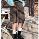 Purpdrank  Korean Plaid Print Woolen Shorts High Waist Wide Leg Shorts Women Office Casual Belted Half Pants Autumn Winter Trousers 529A