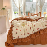 Purpdrank  Fashion Flower Bedding Set Bed Sheet Cute Princess AB Double Sided Ruffle Flower Quilt Cover Pillowcase Bedclothes Home Textiles