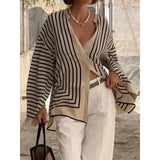 Purpdrank  Lady Stylish Striped Commute Blouses 2025 New Fashion Long Sleeve Loose Buttoned Stand Collar Casual Shirts Tops