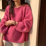 Purpdrank  Knit Sweater Women's Tops Long Sleeves Crew Neck Pullover Oversized Loose Plain Jumper Casual Stylish Autumn Winter Outfit