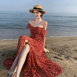 Purpdrank  Tea Break French Hepburn Gentle Youthful Red Floral Dress VintagevintageFairy Dress with a Sense of Sophistication for Women