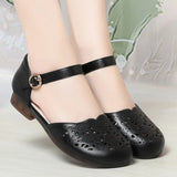 Purpdrank  Close Head Square Heels Cutout Breathable Rhinestone Shoes Summer Soft Leather Sandals Women For Office Daily Mom Leisure
