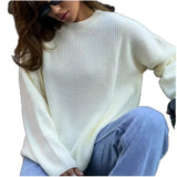 Purpdrank  Women's Loose Knitted Sweater Autumn Winter Collection Lazy Style Gentle Fashion round Neck Versatile Bottoming Shirt