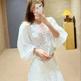 Purpdrank  Summer White Lace Slit Skirt French Elegant Folds Long Skirt Balletcore Y2k High Waist Loose a-Line Skirt Mujer Faldas 514A