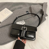 Purpdrank  Retro Women Bags Belt Buckle Design Single Shoulder Bag Flap Shape Pure Color Casual Street Underarm Satchels Latest