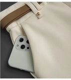 Purpdrank  Tall Women's Narrow Wide Leg Pants High Waist Drapey Straight Loose Casual Suit Pants Long Trousers in Beige Color